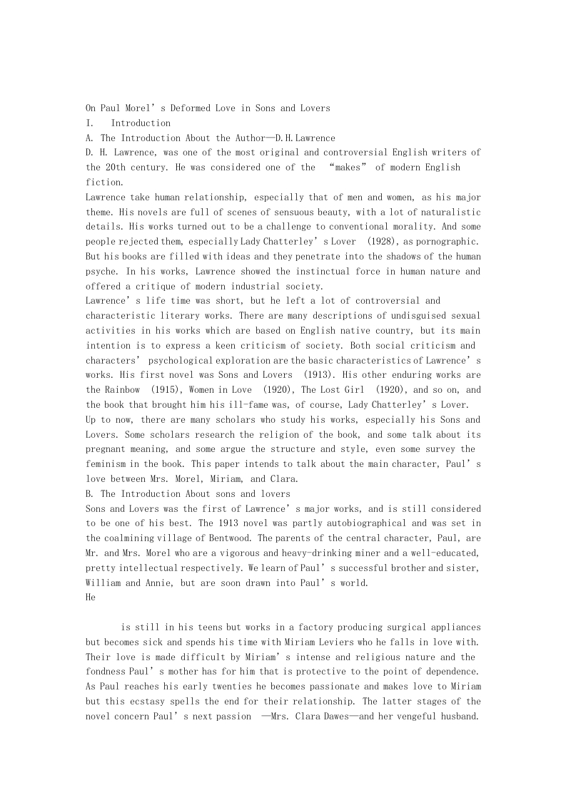 OnPaulMorel’sDeformedLoveinSonsandLovers-知知文库