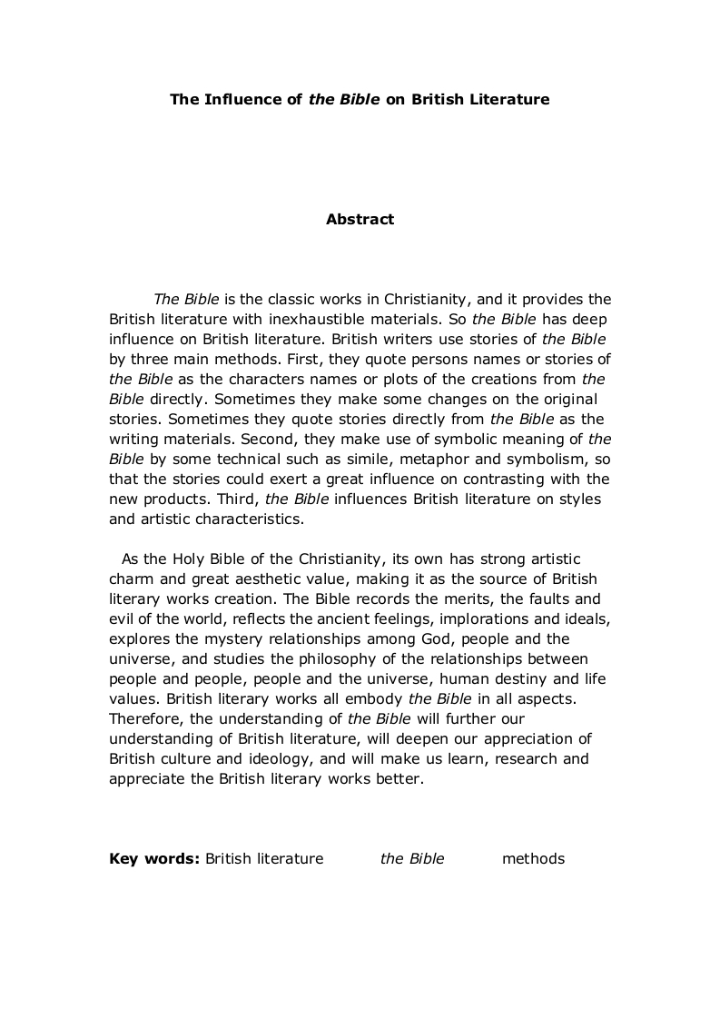 TheInfluenceoftheBibleonBritishLiterature