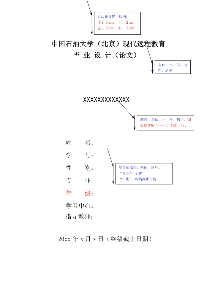 中国石油大学（北京）现代远程教育论文格式