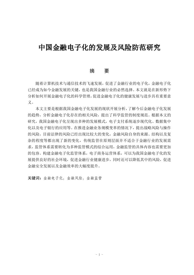 中国金融电子化的发展及风险防范研究