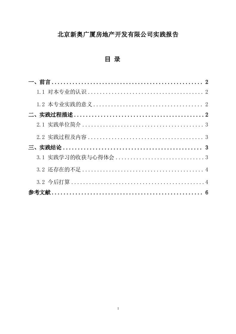 京新奥广厦房地产开发有限公司实践报告