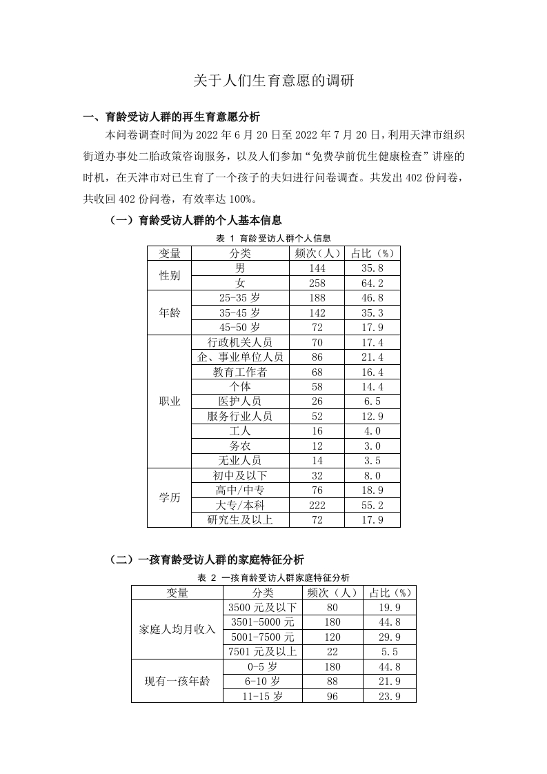关于人们生育意愿的调研