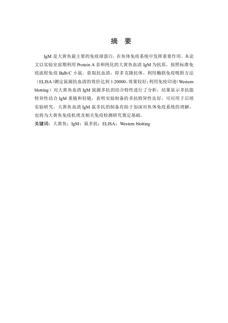 大黄鱼血清IgM鼠源多克隆抗体的制备及其结合特性分析