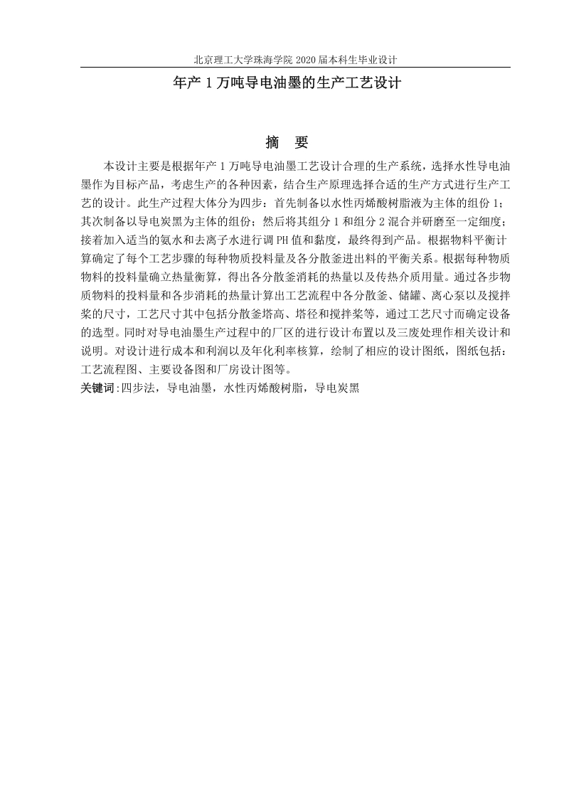 年产1万吨导电油墨的生产工艺设计