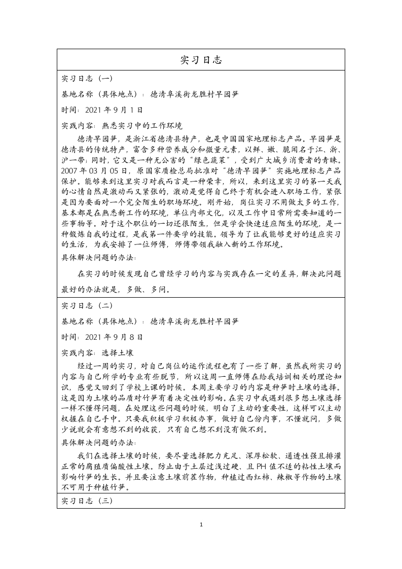 德清阜溪街道龙胜村早园笋实习报告