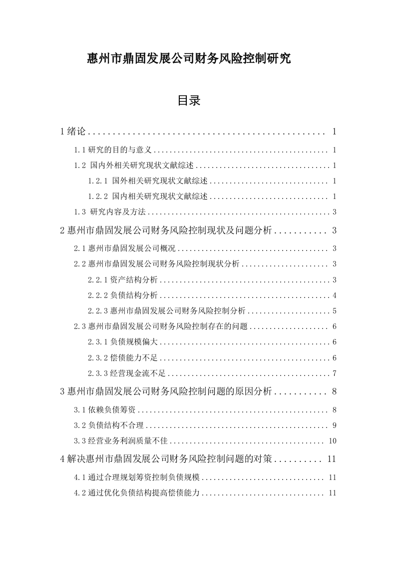 惠州市鼎固发展公司财务风险控制研究