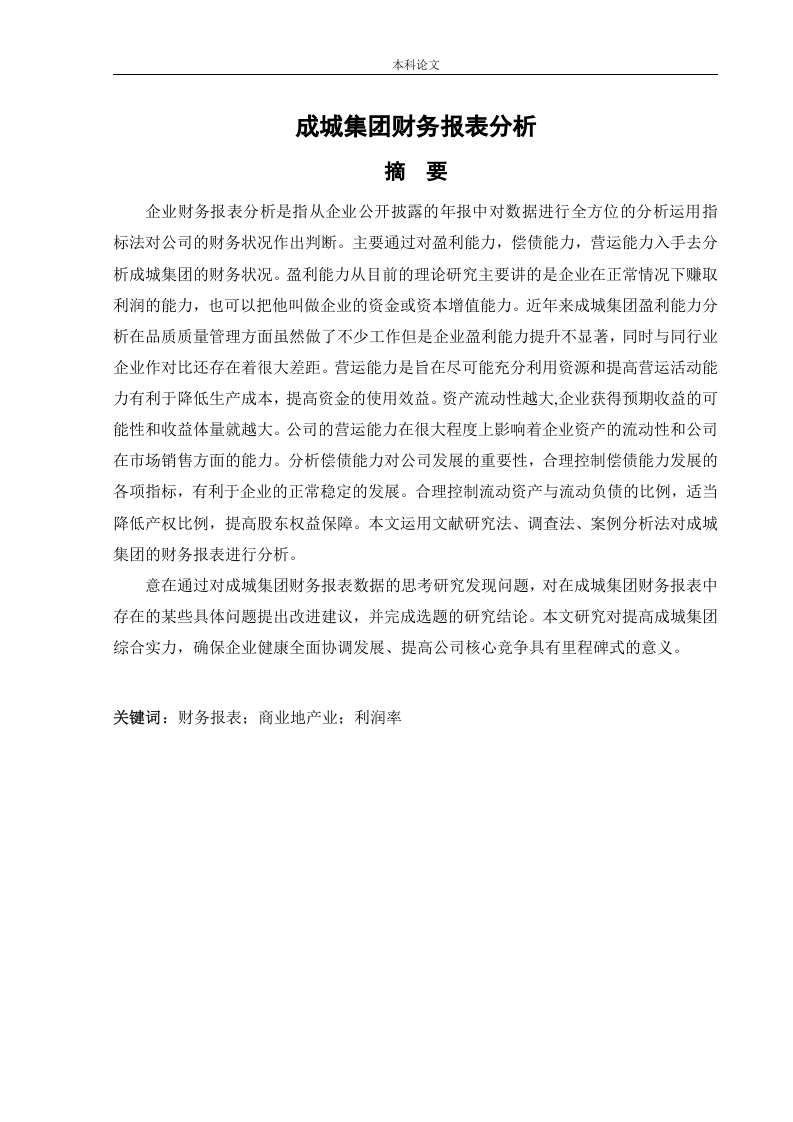 成城集团财务报表分析