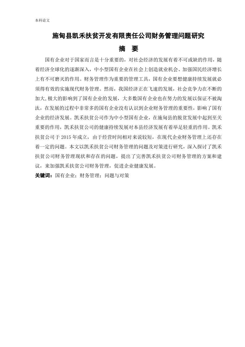 施甸县凯禾扶贫开发有限责任公司财务管理问题研究